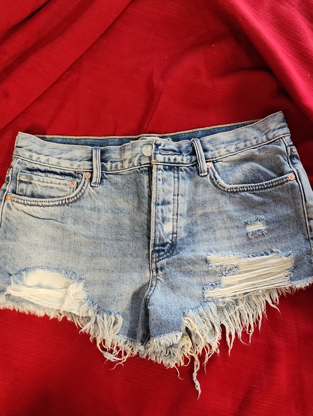 Free People We The Free Light Blue Distressed Denim Women’s Shorts